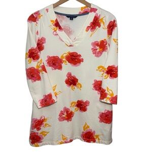 Lands’ End Floral Pullover Tunic V neck top with Pockets. 3/4 sleeve. Women’s S